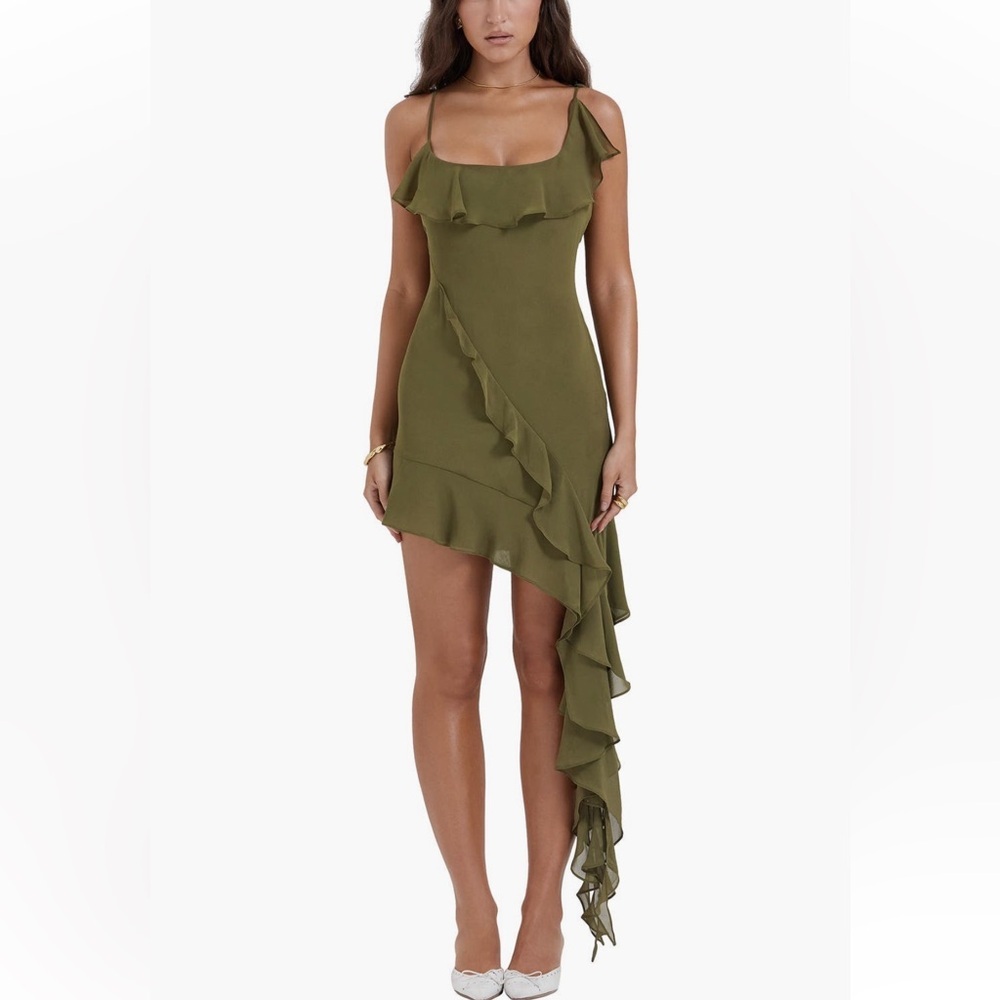 NWT House of CB Ruffle Drape Asymmetrical Mini